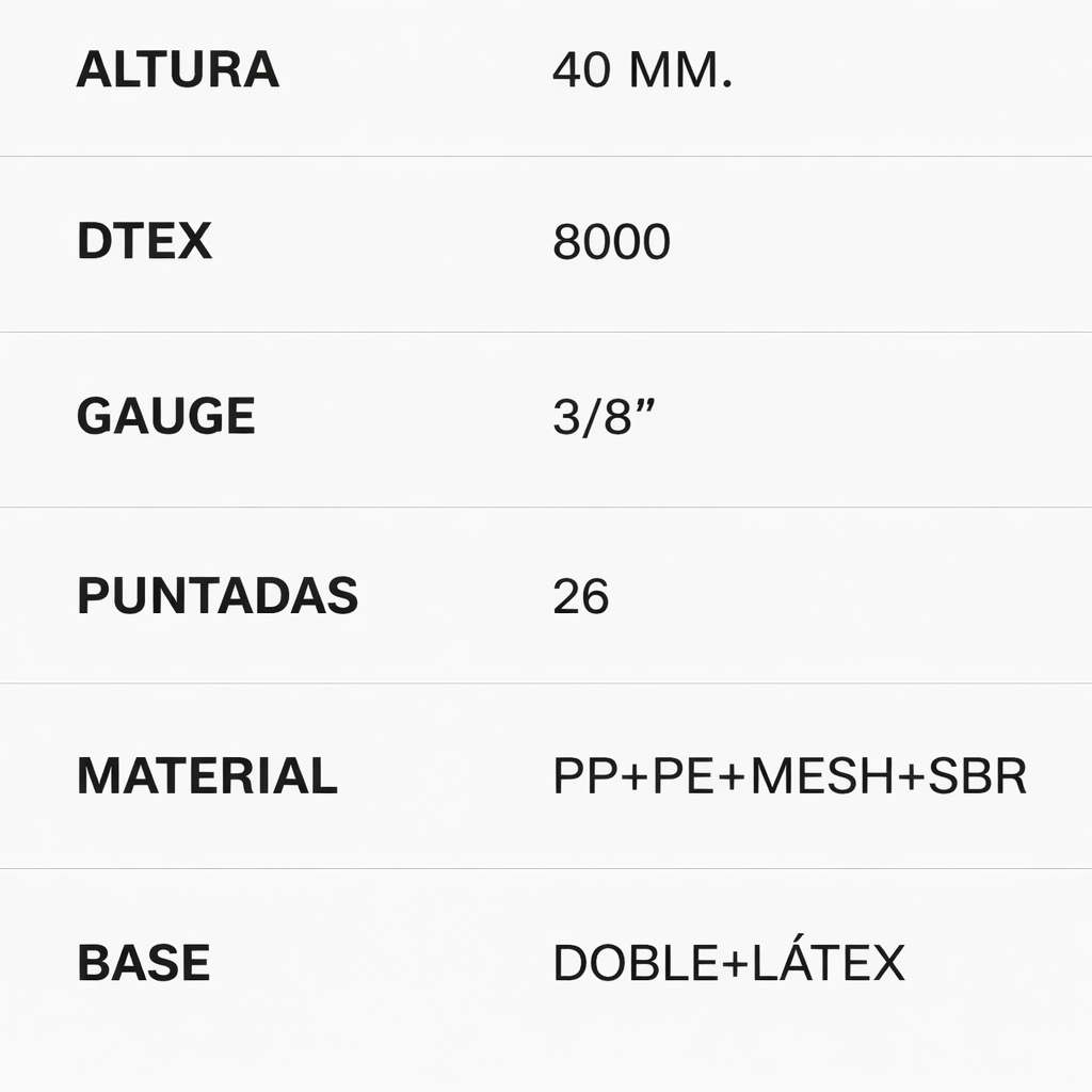 Pasto Sintetico 40mm Garden Standard, drenaje, filtro UV; 8000 dtex; 1750grs/m2. Valor M2. - Imagen 2